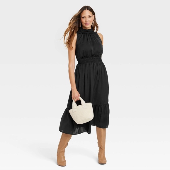 Knox Rose Tank Satin Wrap Midi Dress in Black Women’s Size L - Picture 3 of 10